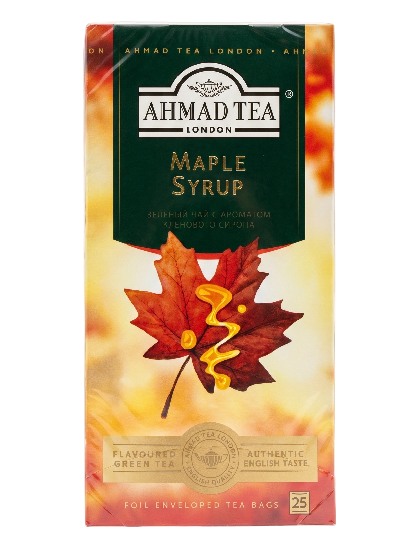 Ахмад 25 пакетиков Кленовый Сироп зелёный с ароматом кленового сиропа Ahmad Mapple Syrup